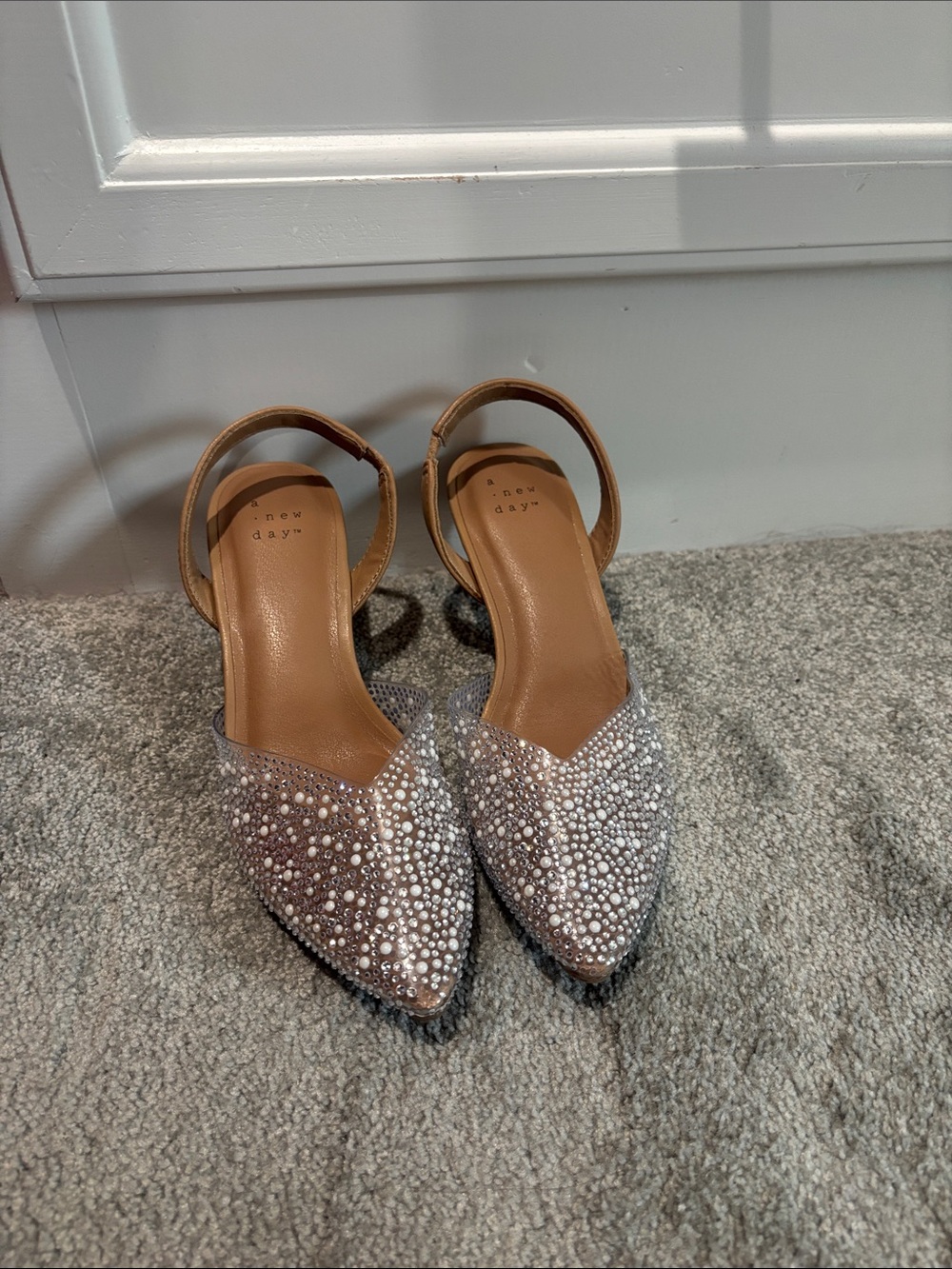 a new day Silver Rhinestone Pointed Slingback Heels